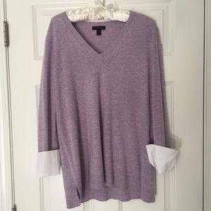 J.CREW Lilac XS V Neck Sweater White Cuffs